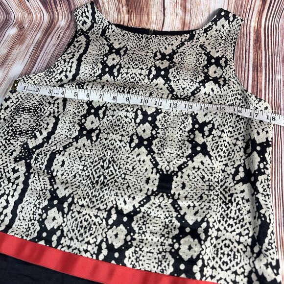 Ann Taylor LOFT Shift Dress Sz 8 100% Linen Black Tan Red Sleeveless Lined Midi - Picture 3 of 9